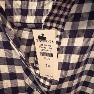 Talbots 3x cotton navy/black Buffalo check plaid button-down shirt. With tag.